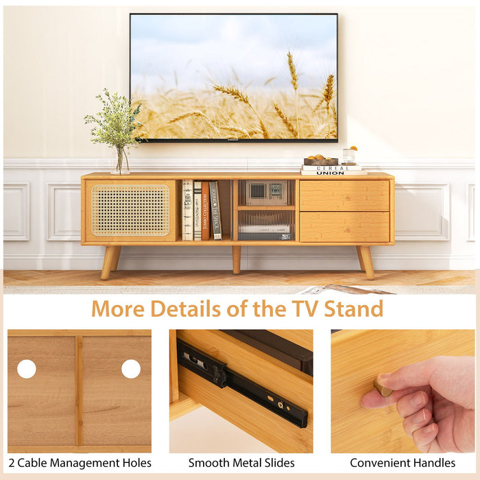 Bamboo TV Stand Modern Console Table for TV up to 65 Inch