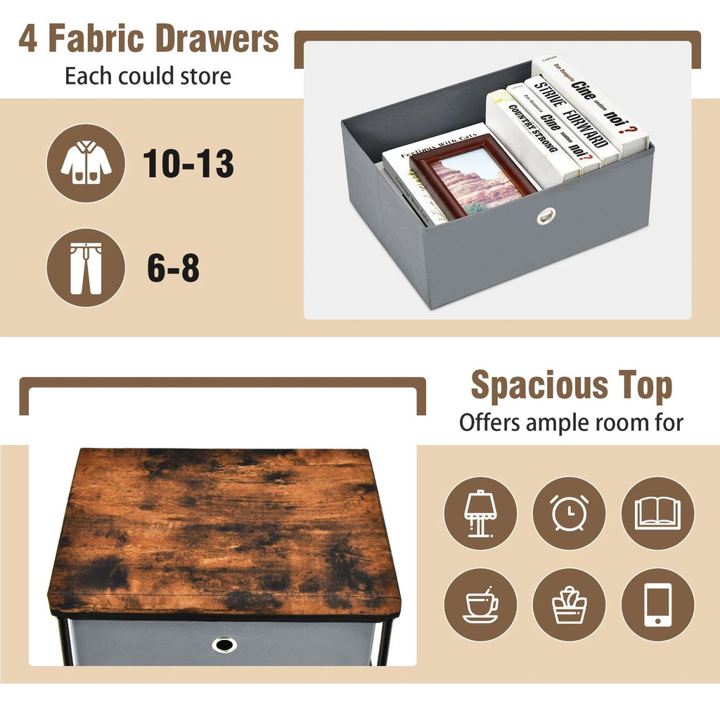 4-Tier Fabric Dresser with Drawers and Metal Frame