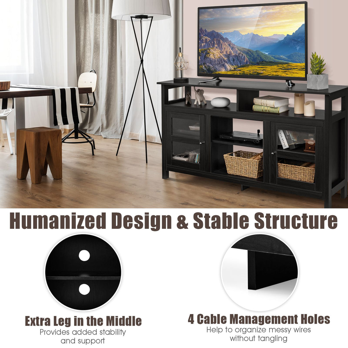 Living Room Console Table for Tvs with Wooden Fireplace and 2 Cabinets