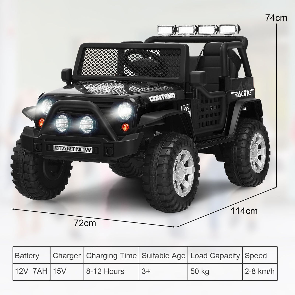 SEDOL 2-Seater Kids Ride-On Truck 12V Battery Powered Electric Car with Parental Remote Control Spring Suspension Rocking Mode and Bluetooth/USB Audio – 50kg Capacity