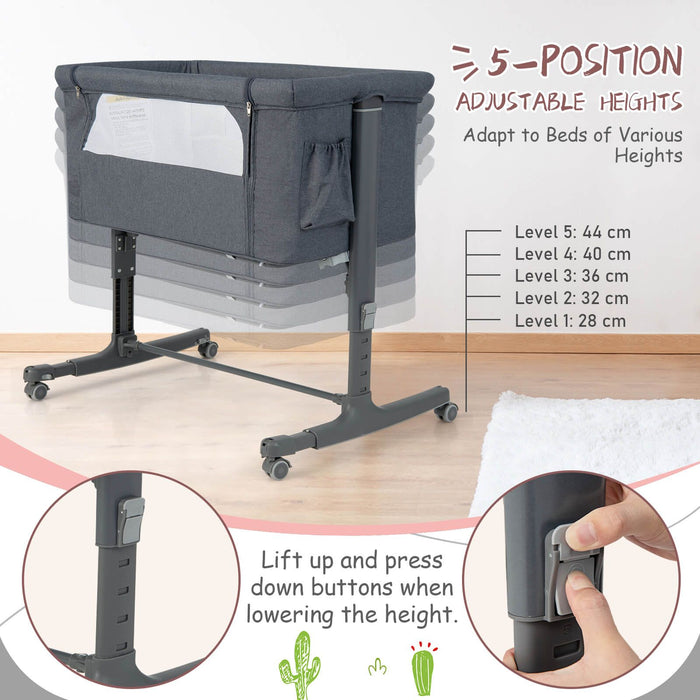 3-In-1 Adjustable Baby Bedside Bassinet with Mattress