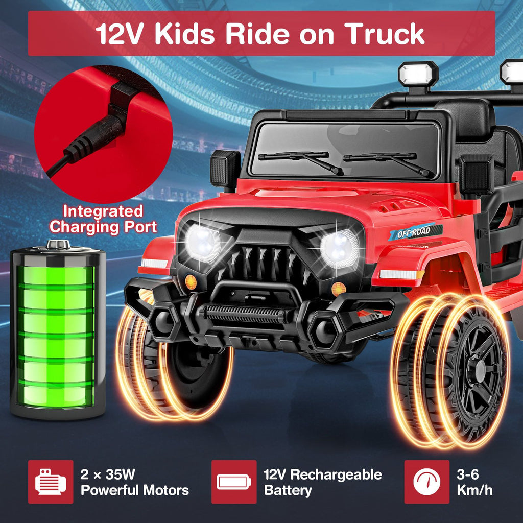 SEDOL 12V High-Performance Kids Ride-On Truck with Parental Remote Control Dual 35W Motors All-Terrain Traction and Wireless Bluetooth Music Player