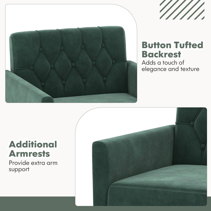 Modern Velvet Accent Chair with Button Tufted Back and Golden Metal Legs