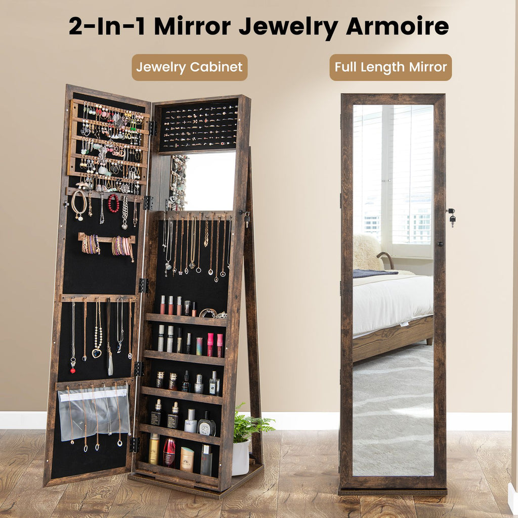 3-In-1 Mirrored Jewellery Armoire with Display Shelves