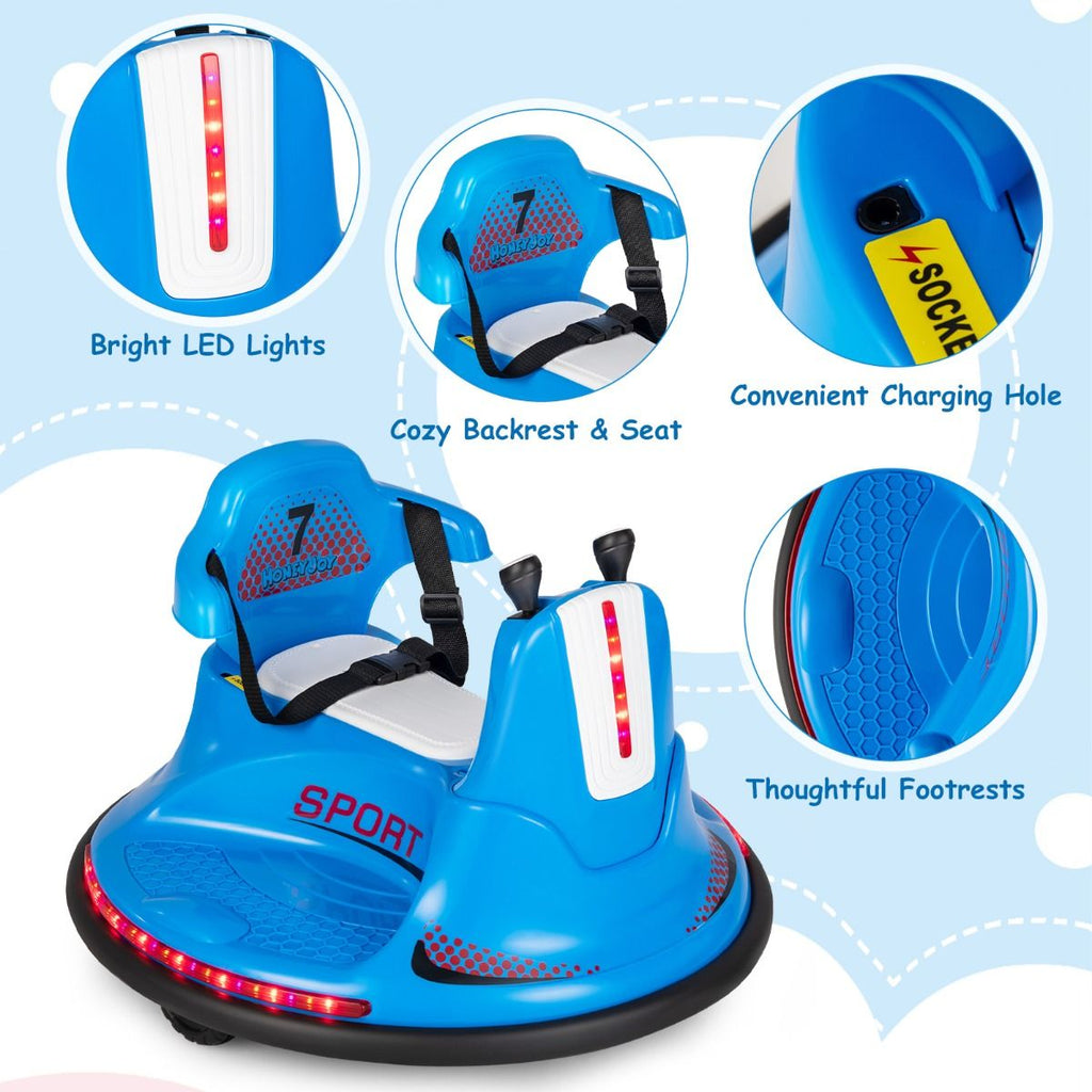 SEDOL 12V High-Performance Kids Bumper Car with 360° Zero-Turn Dual Joysticks Parental Remote Control LED Surround Lighting and Integrated USB/Story Hub