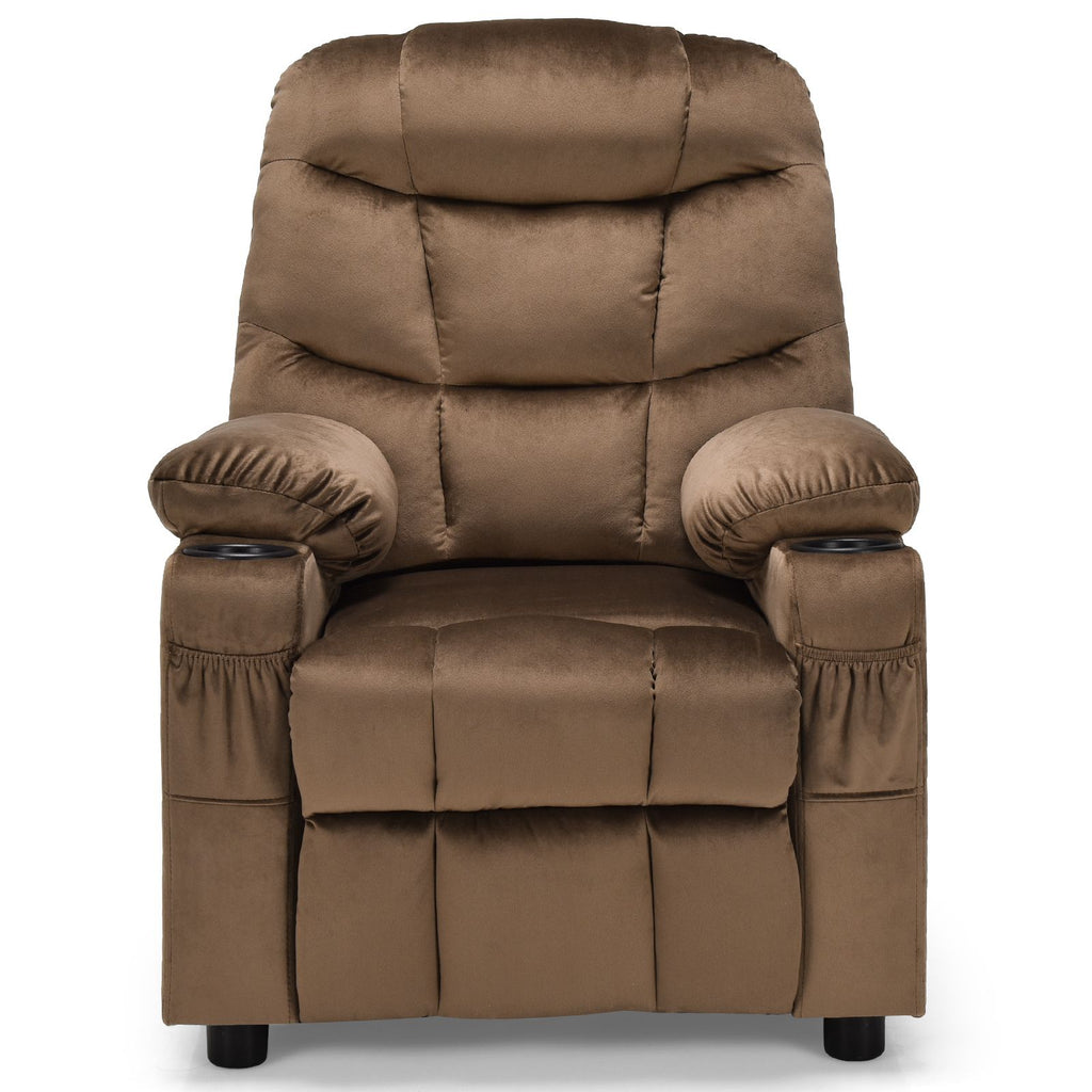 SEDOL Deluxe Larger Kids Recliner Armchair with Dual Cup Holders and Storage Pockets Premium Velvet Children’s Lounge Chair with 130° Adjustable Backrest & Pine Wood Frame