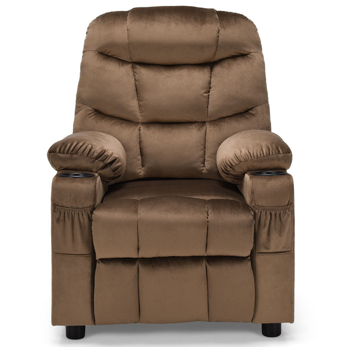 SEDOL Deluxe Larger Kids Recliner Armchair with Dual Cup Holders and Storage Pockets Premium Velvet Children’s Lounge Chair with 130° Adjustable Backrest & Pine Wood Frame