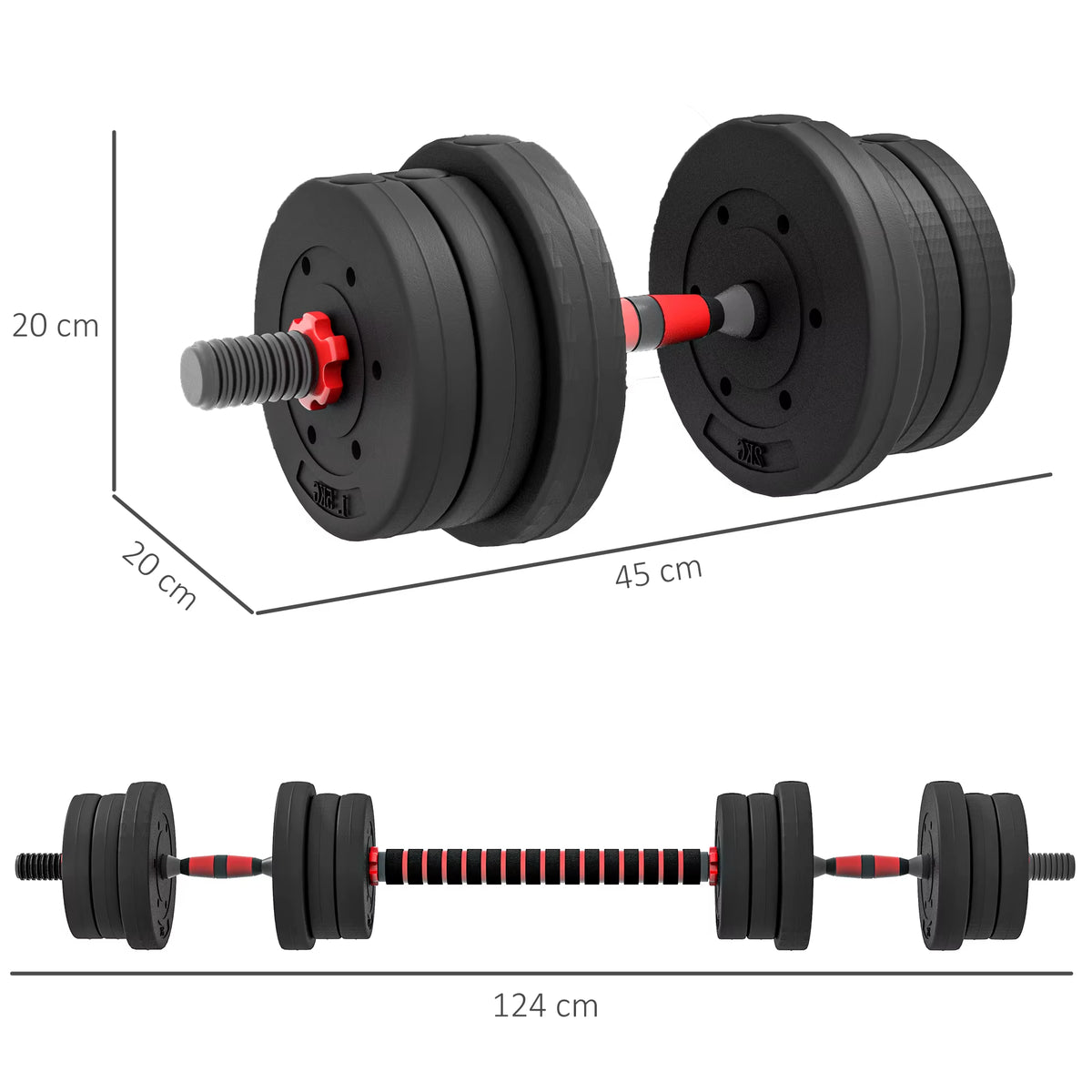 SEDOL 20kg Adjustable Dumbbells Set 2 in 1 Barbell Weights for Home Gym Lifting Training Strength Building Equipment Bodybuilding Workout for Men Women
