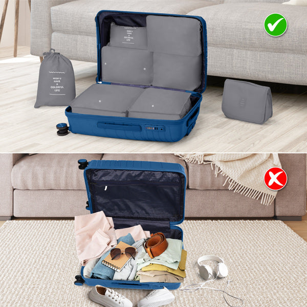 4-Piece Luggage Set with Handbags & Toiletry Kit – Durable Hard Shell Suitcases 18"/20"/24"/28" with Spinner Wheels, Travel Tote & Wash Bag – Dark Blue