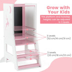 SEDOL 3-in-1 Montessori Learning Tower with Double-Sided Chalkboard & Whiteboard – Height-Adjustable Kitchen Helper Stool with Safety Rails and Anti-Tip Base