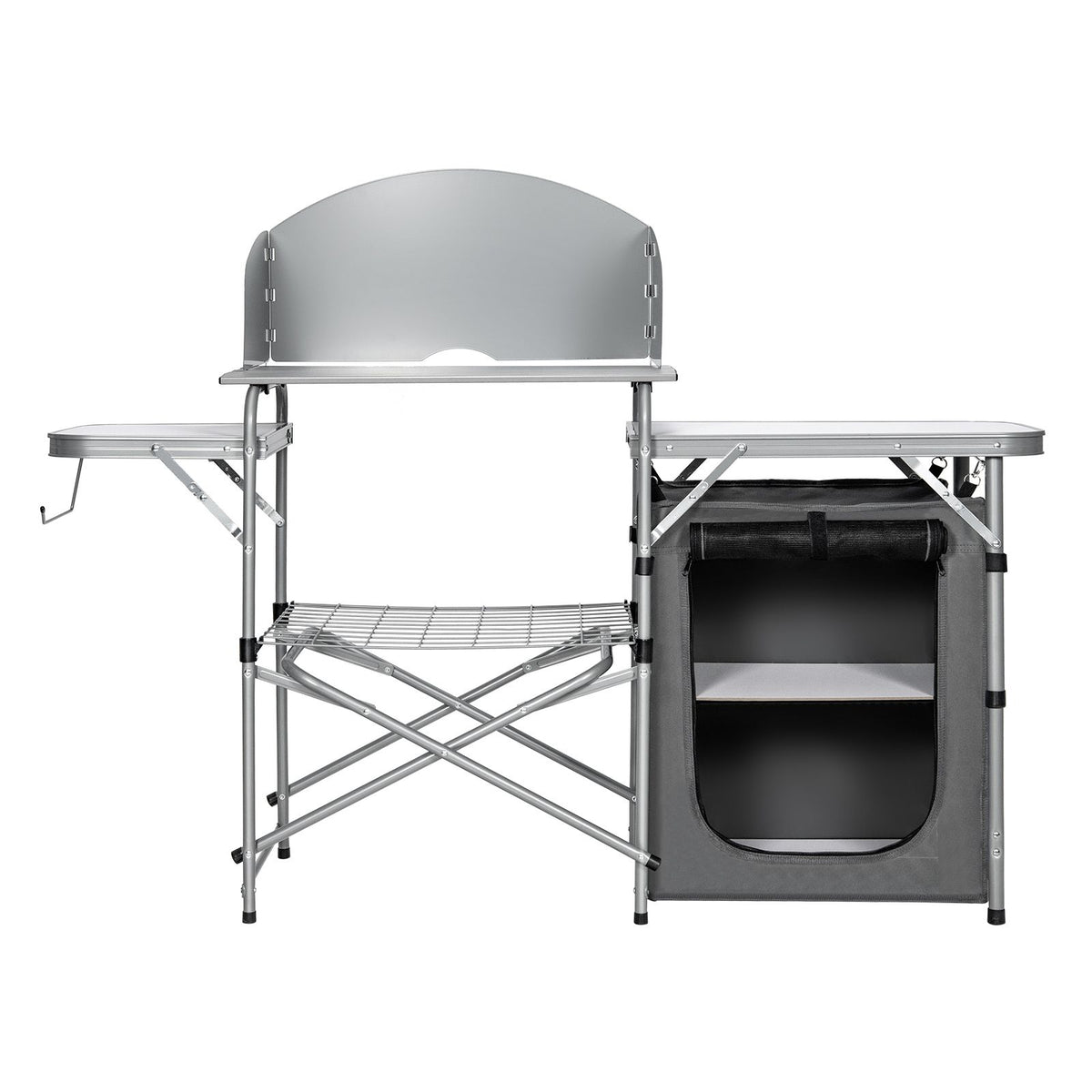 Camping Kitchen Table with Storage & Windscreen – Folding BBQ & Prep Station