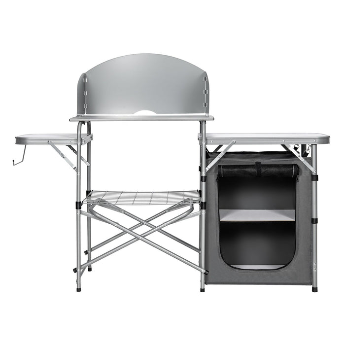 Camping Kitchen Table with Storage & Windscreen – Folding BBQ & Prep Station