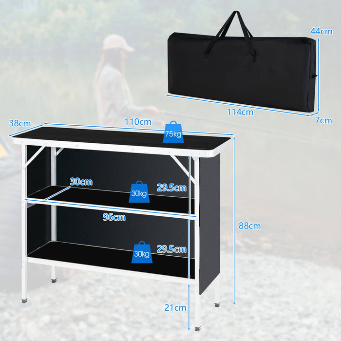 Aluminum Lightweight Folding Picnic Table with 2-Tier Shelves and Carrying Bag
