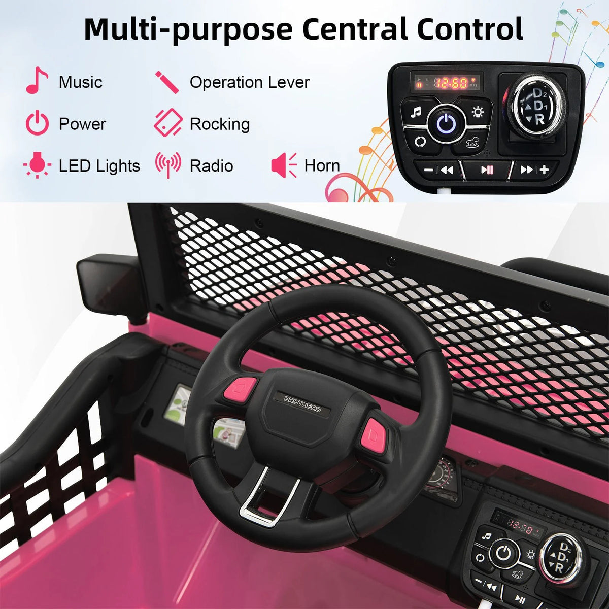 SEDOL 2-Seater Kids Ride-On Truck 12V Battery Powered Electric Car with Parental Remote Control Spring Suspension Rocking Mode and Bluetooth/USB Audio – 50kg Capacity