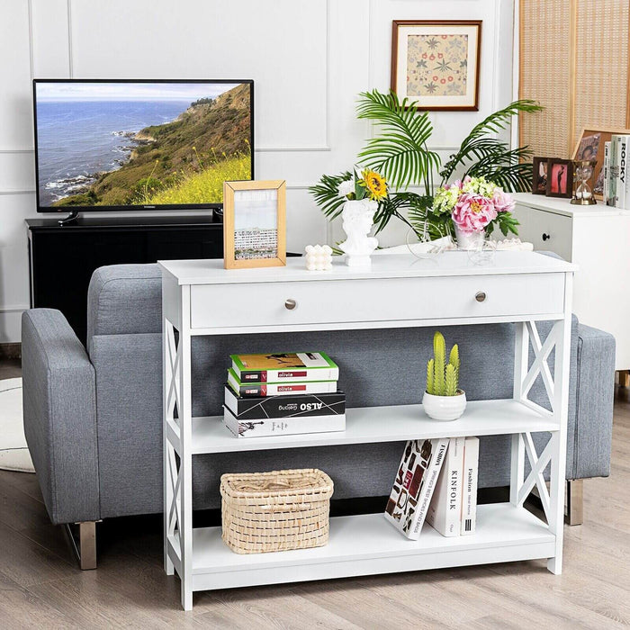 3-Tier Console Table with 1 Drawer and 2 Storage Shelves