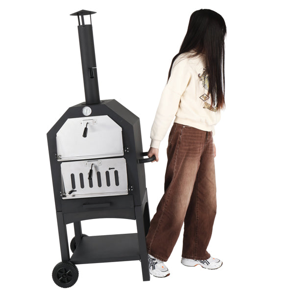 Outdoor Wood-Fired Pizza Oven – Portable Garden Pizza Maker with Stone, Peel & Grill Rack