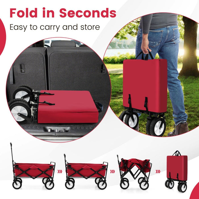 Heavy Duty Camping Garden Cart with Adjustable Handle and Drink Holders