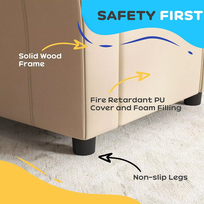 SEDOL Kids Recliner Armchair with Built-In Cup Holder Premium PU Leather Children’s Sofa with 150° Adjustable Backrest and Padded Headrest for Playroom & Living Room