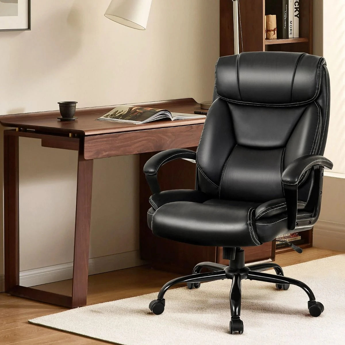 Executive Office Chair Height Adjustable Leather Computer Desk Chair with Rocking Backrest
