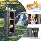 3-Tier Folding Camping Storage Cabinet with Side Pockets and Carry Bag