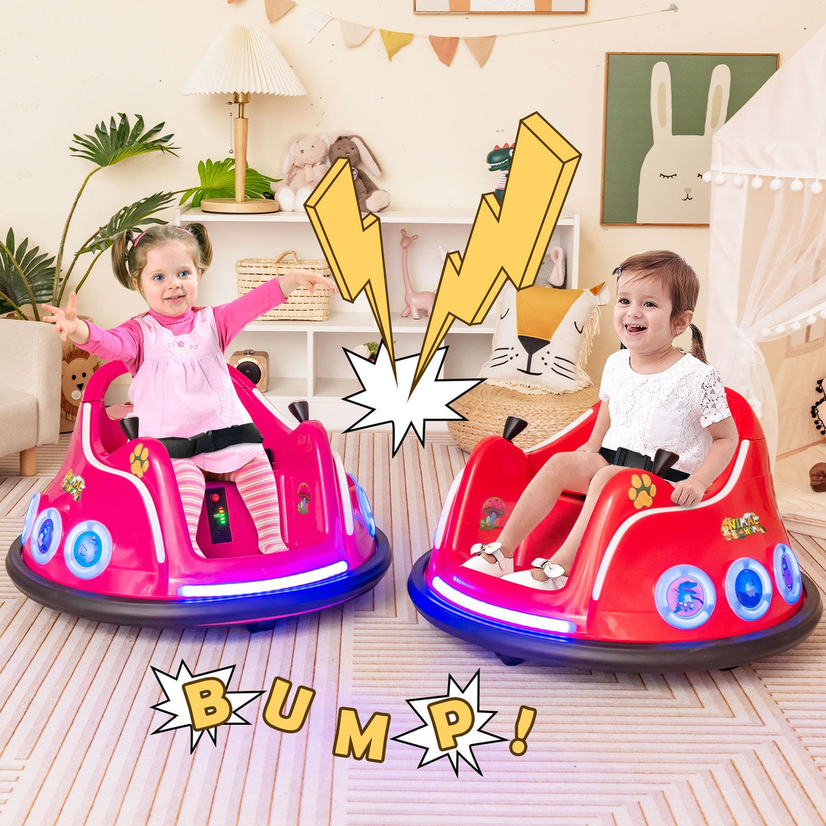 SEDOL 12V High-Performance Kids Bumper Car with 360° Rotation Parental Remote Control Wireless Bluetooth Audio and LED Light Show – 30kg Capacity