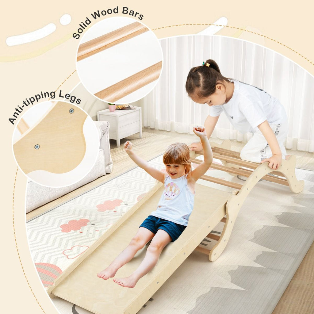 3-in-1 Wooden Climber Arch with Ramp & Rocker – Indoor Toddler Playset