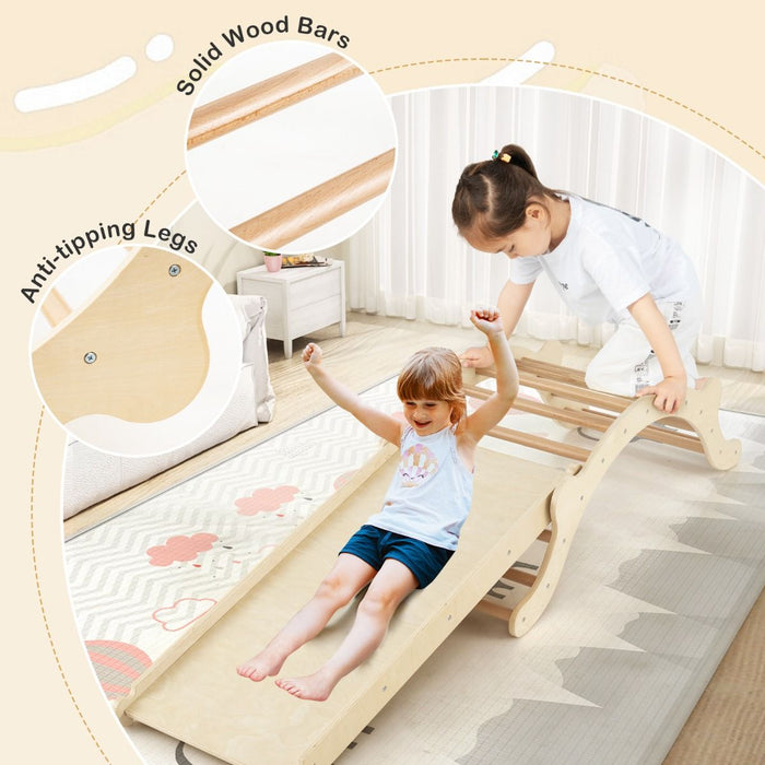 3-in-1 Wooden Climber Arch with Ramp & Rocker – Indoor Toddler Playset