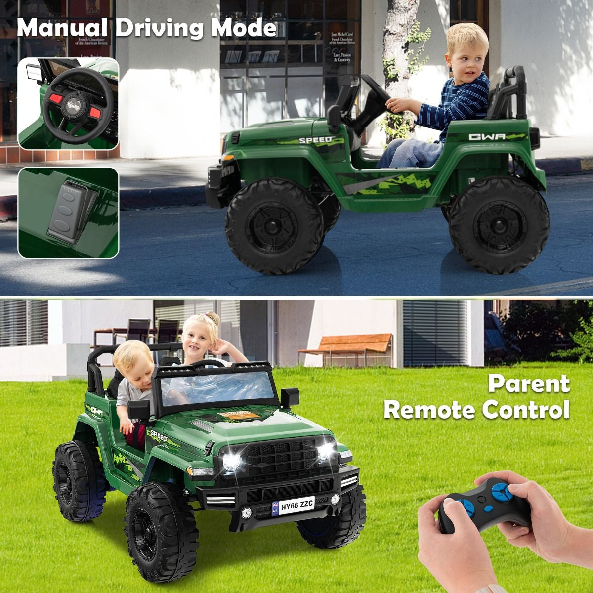 SEDOL 24V Double-Seater High-Power Kids Ride-On Truck with Parental Remote Control Dual High-Speed Motors LED Light Bars and 2-Hour Long-Play Battery – 35kg Capacity