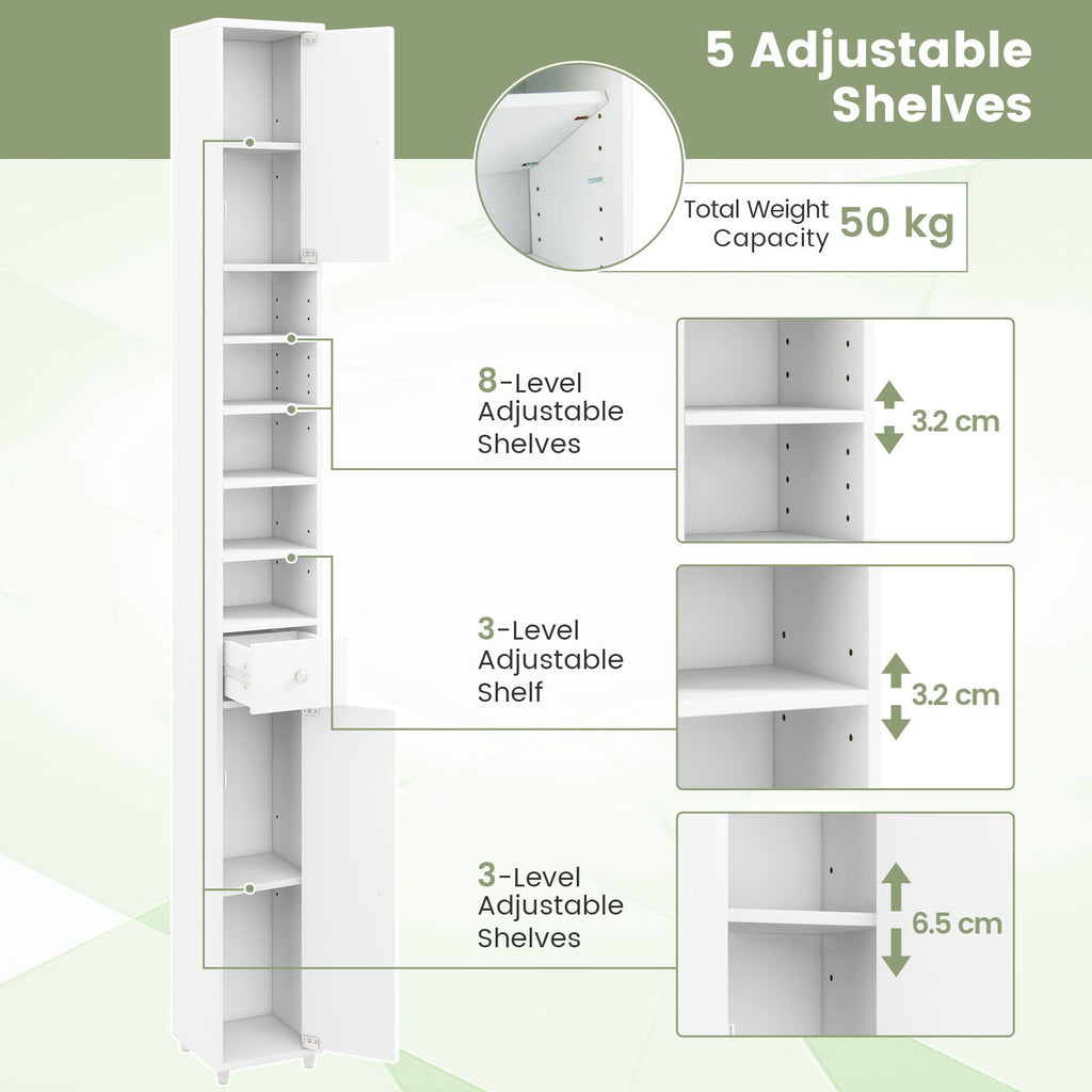 180CM Tall Freestanding Bathroom Cabinet with 2 Doors and 1 Drawer