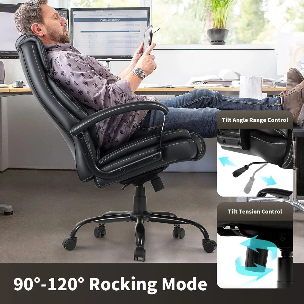 Executive Office Chair Height Adjustable Leather Computer Desk Chair with Rocking Backrest