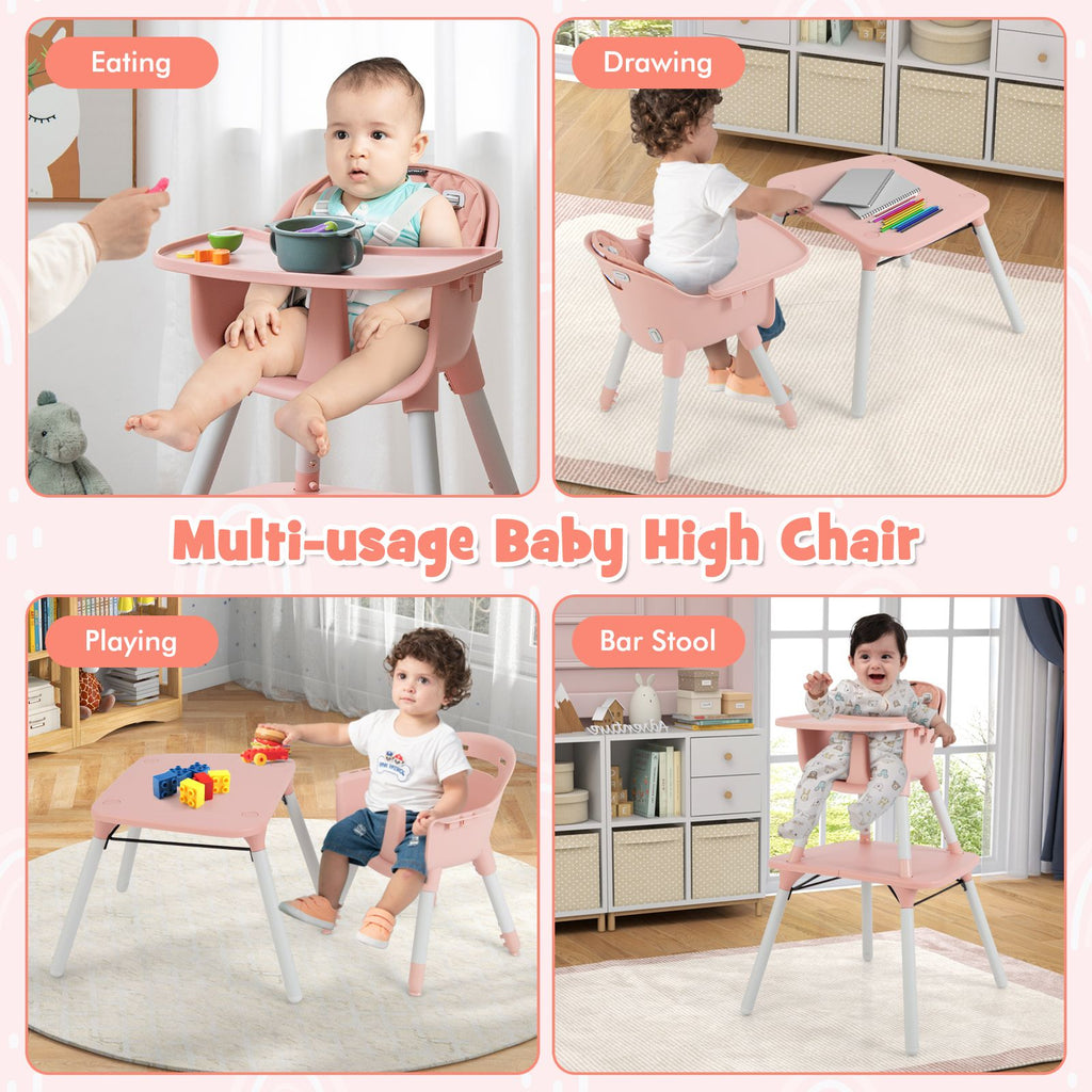 SEDOL 5-in-1 Convertible Baby High Chair & Independent Play Table Set with 5-Point Safety Harness 2-Position Removable Tray and Waterproof Easy-Clean Cushion