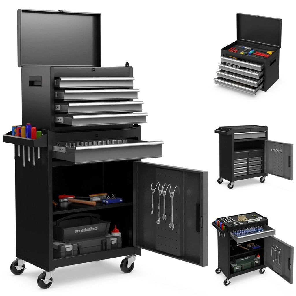 High-Capacity Rolling Tool Cabinet – Lockable Wheels, Metal 2‑in‑1 Chest & Base