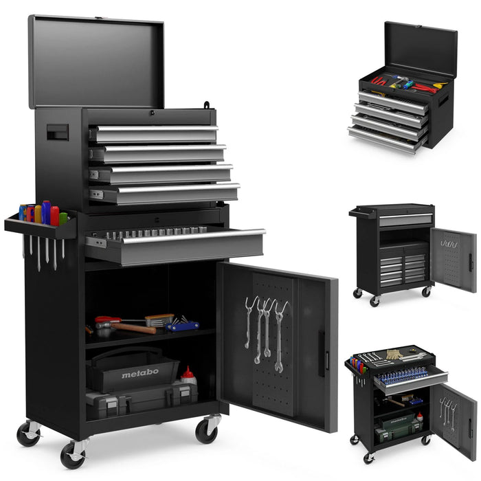 High-Capacity Rolling Tool Cabinet – Lockable Wheels, Metal 2‑in‑1 Chest & Base