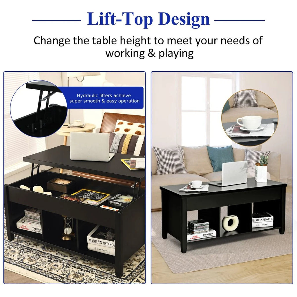 Rising Center Table with Lift Top Hidden Compartment