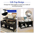Rising Center Table with Lift Top Hidden Compartment