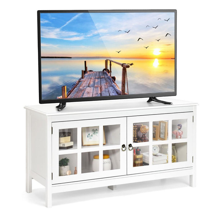 Modern Wooden TV Stand with Tempered Glass Doors for Tvs up to 50''
