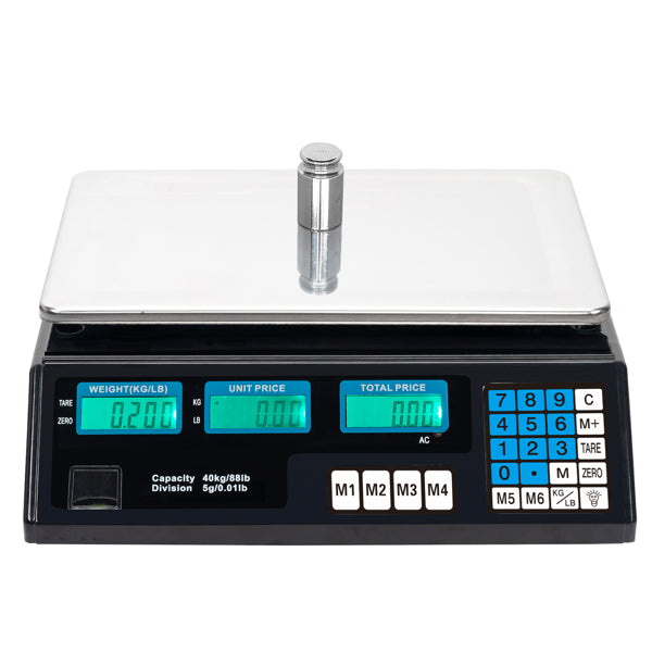 30–40kg  Digital Price Computing Scale – Vegetable & Retail Weighing Scale with Backlit LCD Display, 5g Precision & UK Plug – Silver & Black