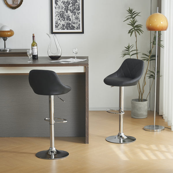 Adjustable PU Leather Counter & Bar Stool Set of 2 – Swivel 360°, Gas‑lift Height, Backrest, Footrest – Black