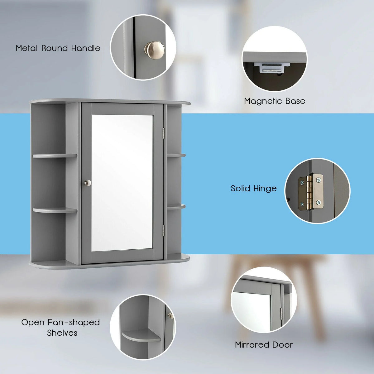 3-Tier Mirrored Wall Mounted Bathroom Cabinet