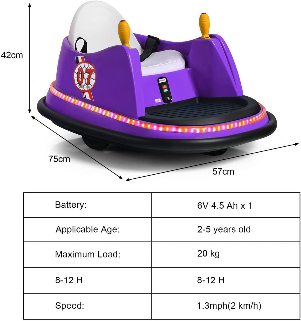 SEDOL Kids 6V Electric Bumper Car for Toddlers 360° Zero-Turn Waltz Car with Parental Remote Control Wall-Safe Rubber Bumper and Flashing LED Light Show
