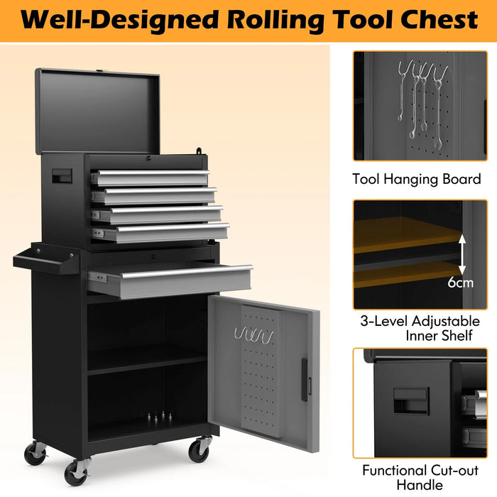High-Capacity Rolling Tool Cabinet – Lockable Wheels, Metal 2‑in‑1 Chest & Base