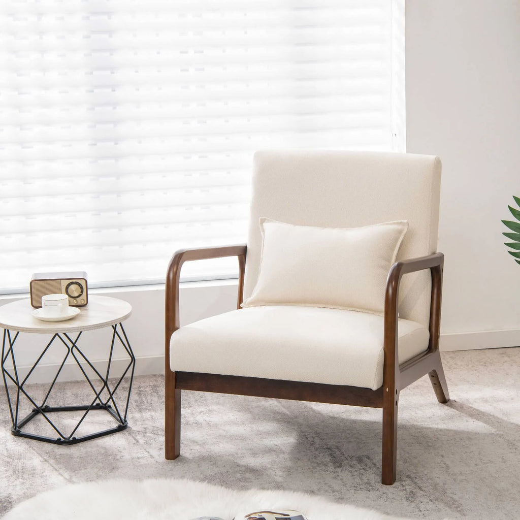 Modern Accent Chair with Lumbar Pillow and Rubber Wood Frame
