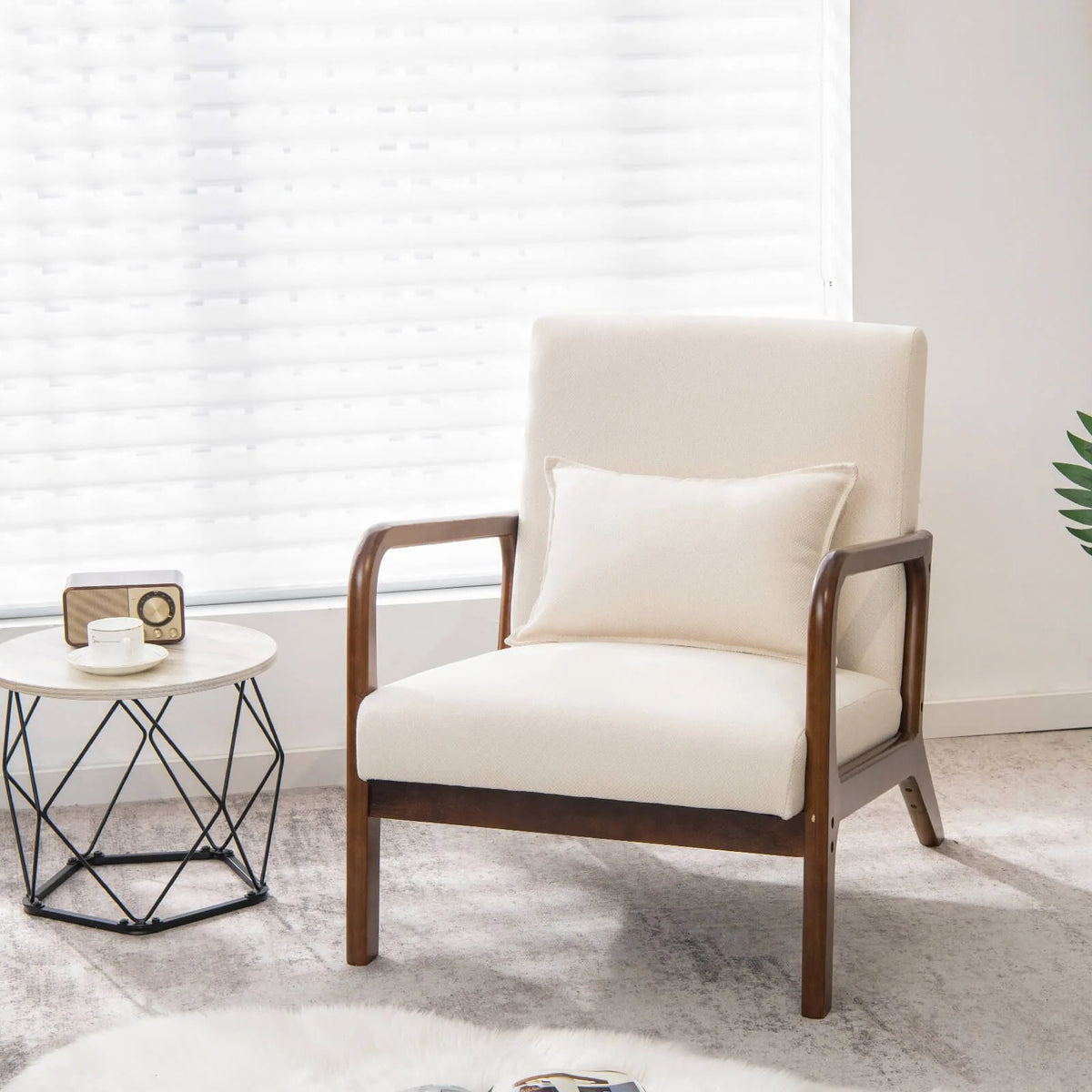 Modern Accent Chair with Lumbar Pillow and Rubber Wood Frame