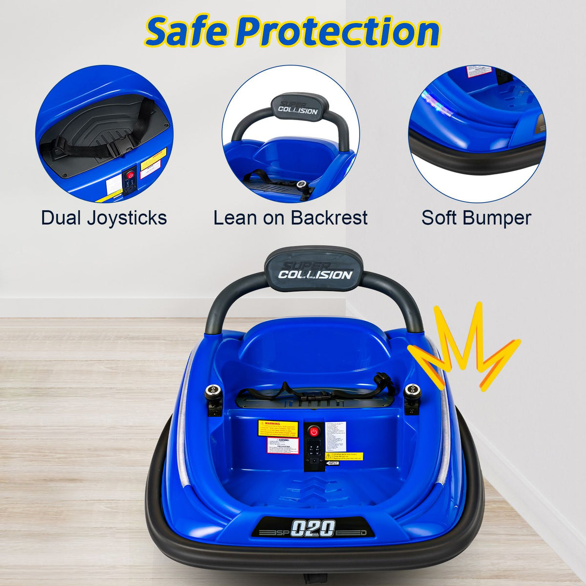 SEDOL 12V High-Performance Kids Bumper Car with 360° Zero-Turn Dual Joysticks 30m Parental Remote Override and Shock-Absorbing Elastic Bumper