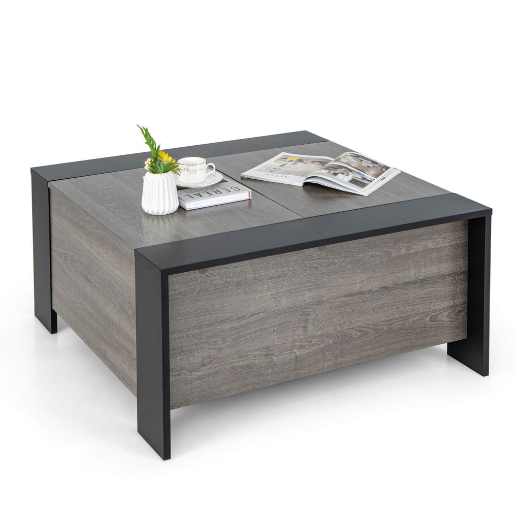 92Cm Square Coffee Table with Sliding Top and Hidden Compartment