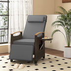 Patio Rattan Recliner Chair with Adjustable Backrest, Footrest & Flip Side Table