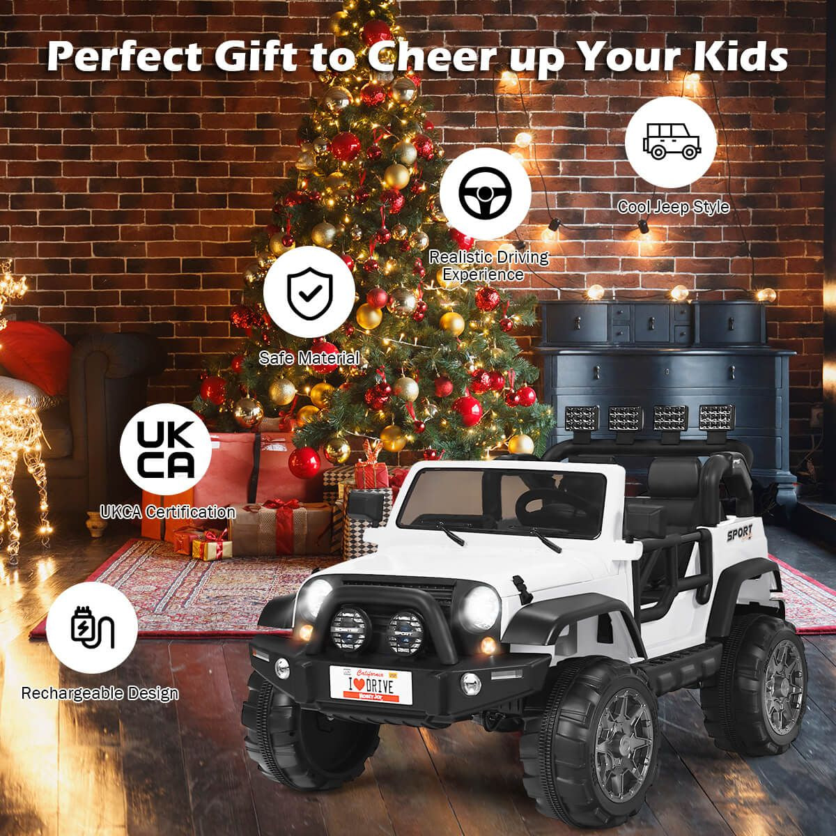 SEDOL 2-Seater 12V Electric Kids Ride-On Truck with Dual Storage Compartments Parental Remote Control High-Capacity 7Ah Battery and All-Terrain Spring Suspension – 50kg Limit
