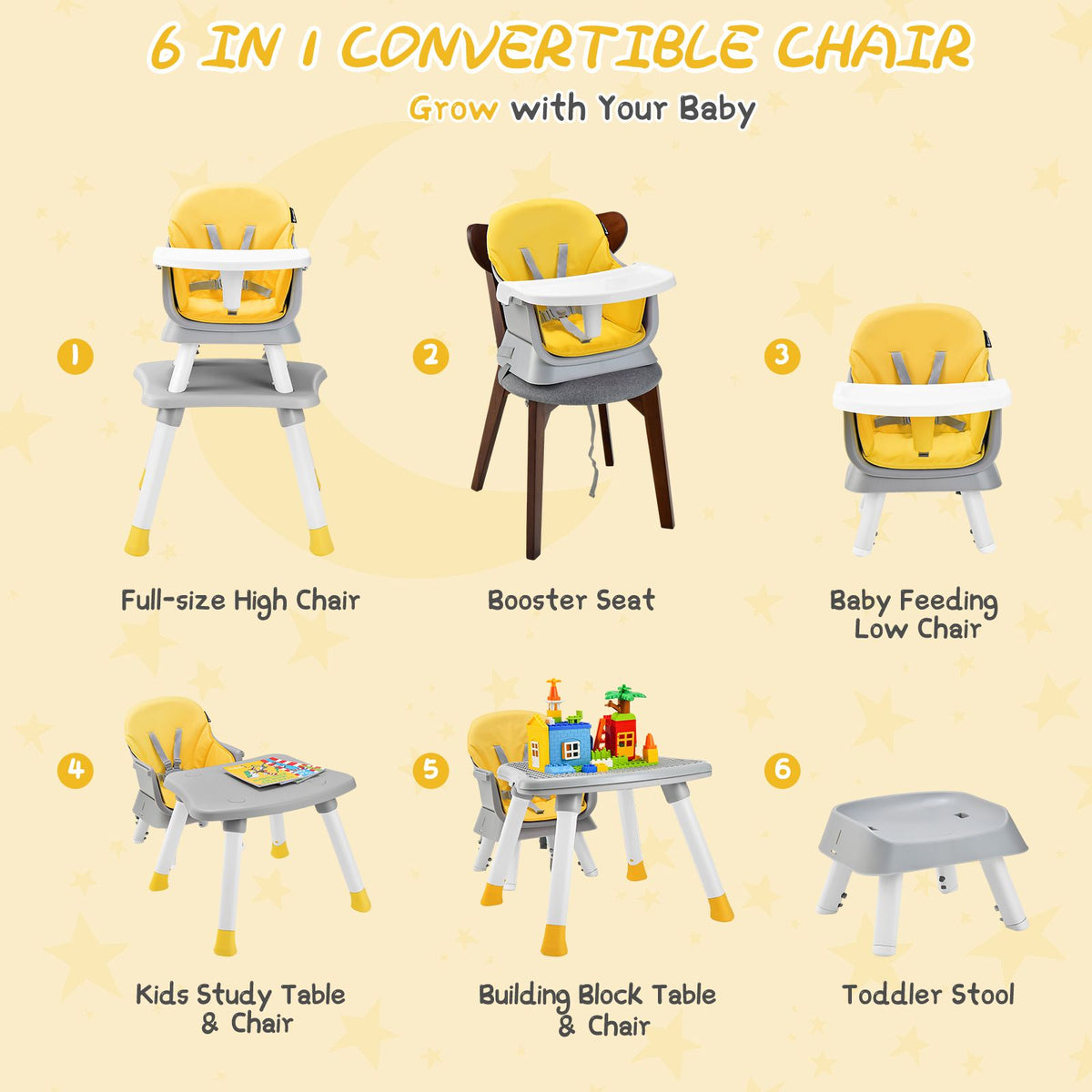 SEDOL 6-in-1 Ultimate Baby-to-Toddler High Chair & Activity Station with Building Block Tabletop Parental Booster Seat and Waterproof PU Leather Cushion – 25kg Capacity