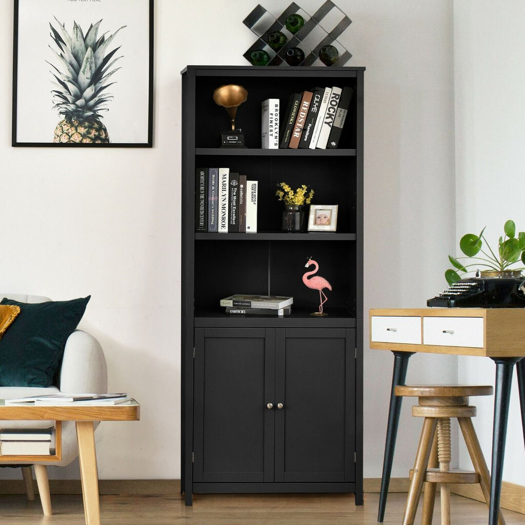 Wooden Tall Bookcase with 3-Tier Storage Cabinet