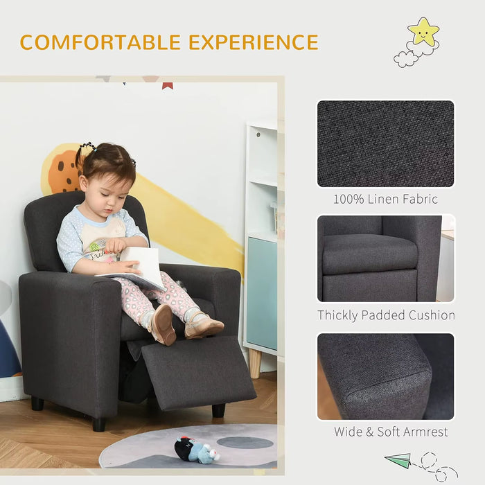 SEDOL Kids Recliner Armchair with Integrated Footrest 2-in-1 Children’s Sofa Lounger with Breathable Linen Fabric and Solid Wood Frame for Playroom & Bedroom